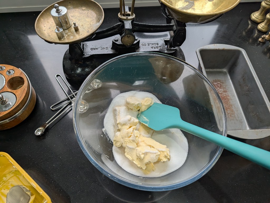 Margarine and caster sugar in the bowl