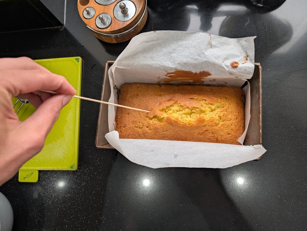 Testing with a skewer — it should come out clean